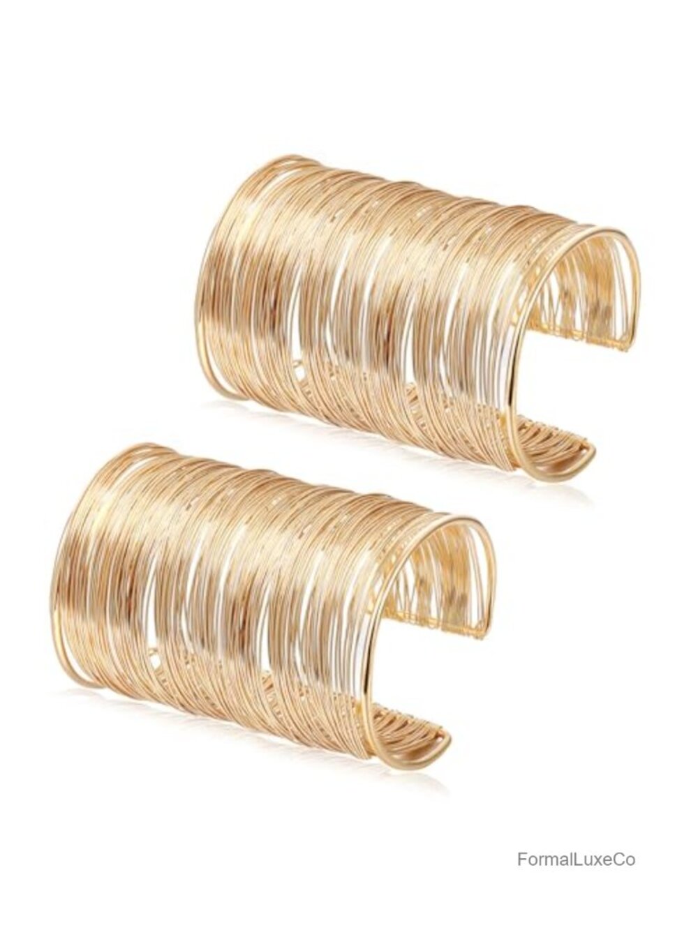 Gold Cuff Bangle Bracelet Set - 2 Pcs Open Wrist Cuff Wrap Bracelets